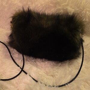 Elegant Dark Green And Black Faux Fur Crossbody Bag